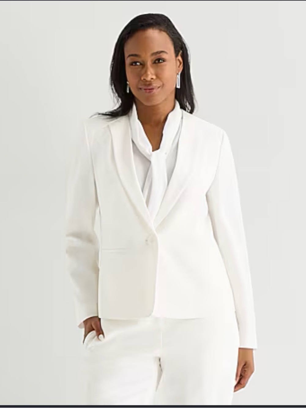 Black Label Evan Picone White Single-Button Notch Lapel Blazer